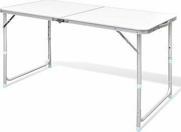 Skladací kempingový stôl s nastaviteľnou výškou, hliníkový 120 × 60 cm